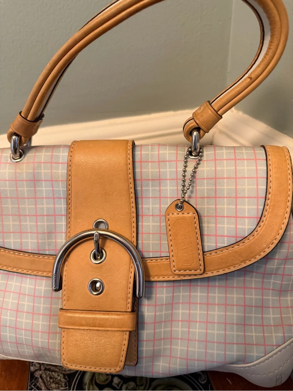 Coach Hampton Soho White/Pink Plaid